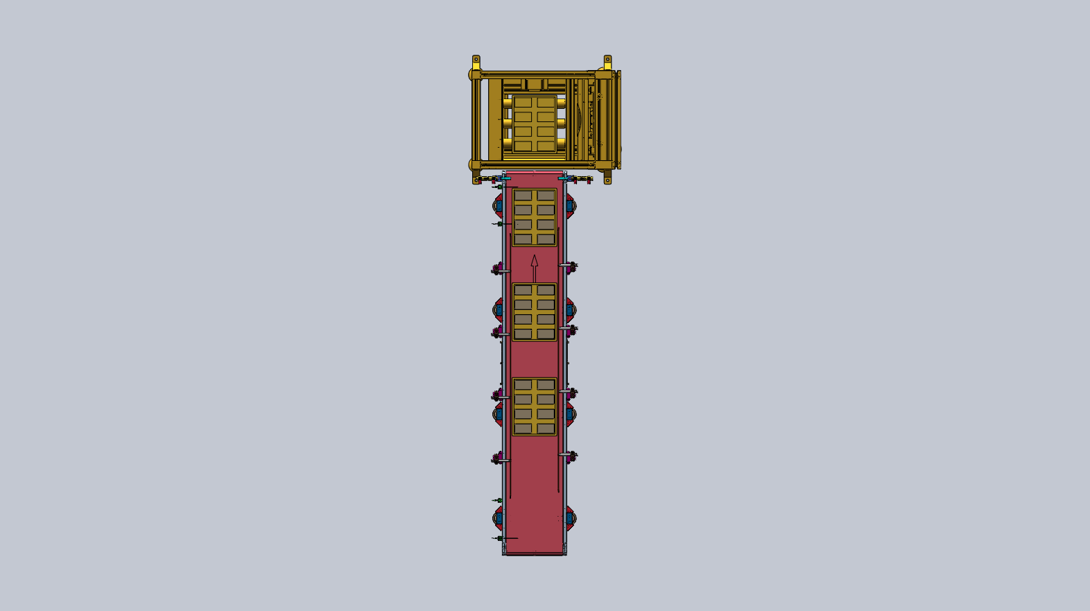 Material tray lift assembly view three